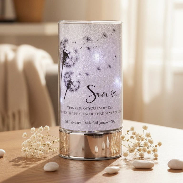 Personalised Son In Loving Memory Led Lamp With Dandelions Sympathy Gift Personalised Lights ukgiftstoreonline