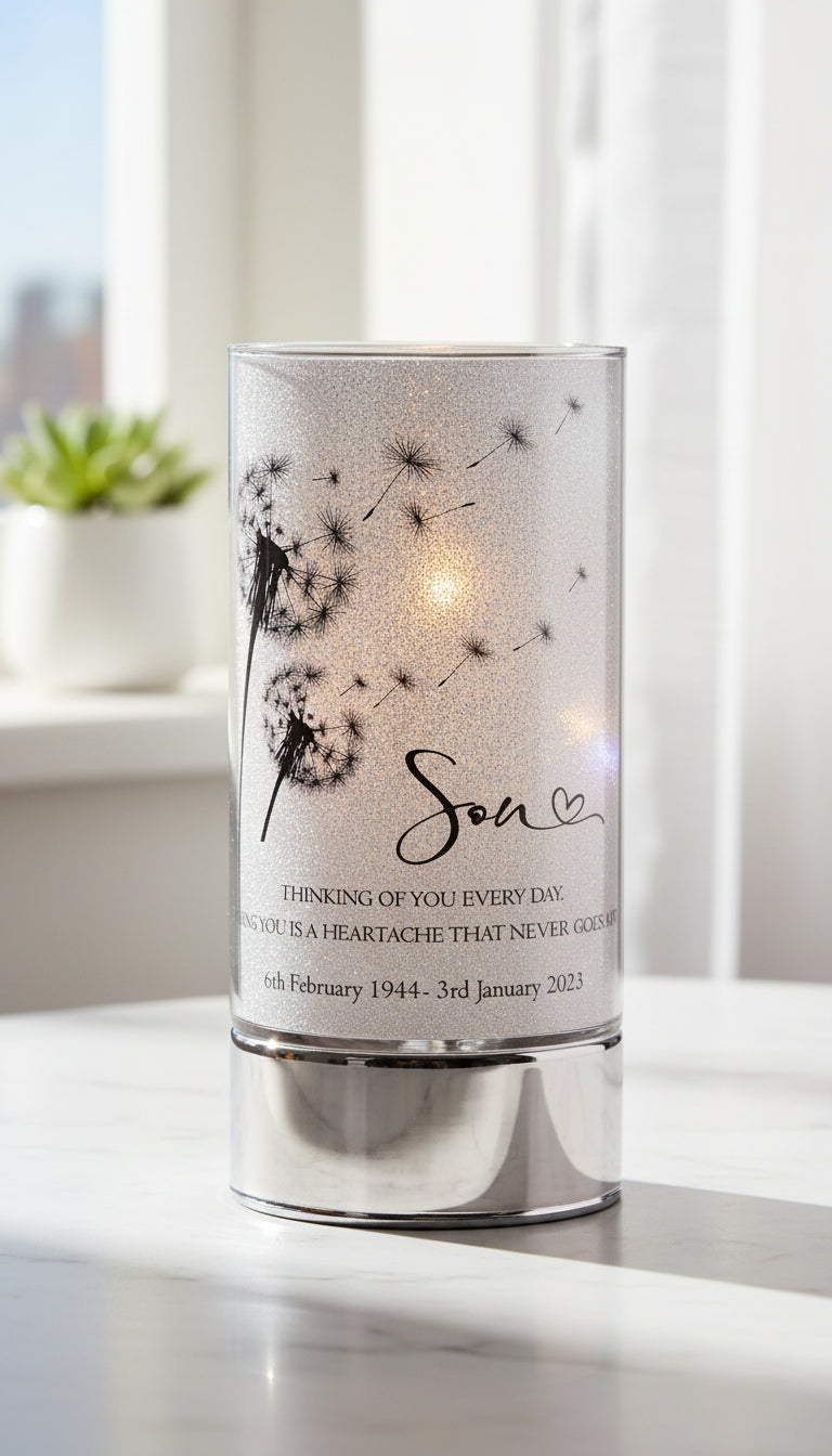 Personalised Son In Loving Memory Led Lamp With Dandelions Sympathy Gift Personalised Lights ukgiftstoreonline
