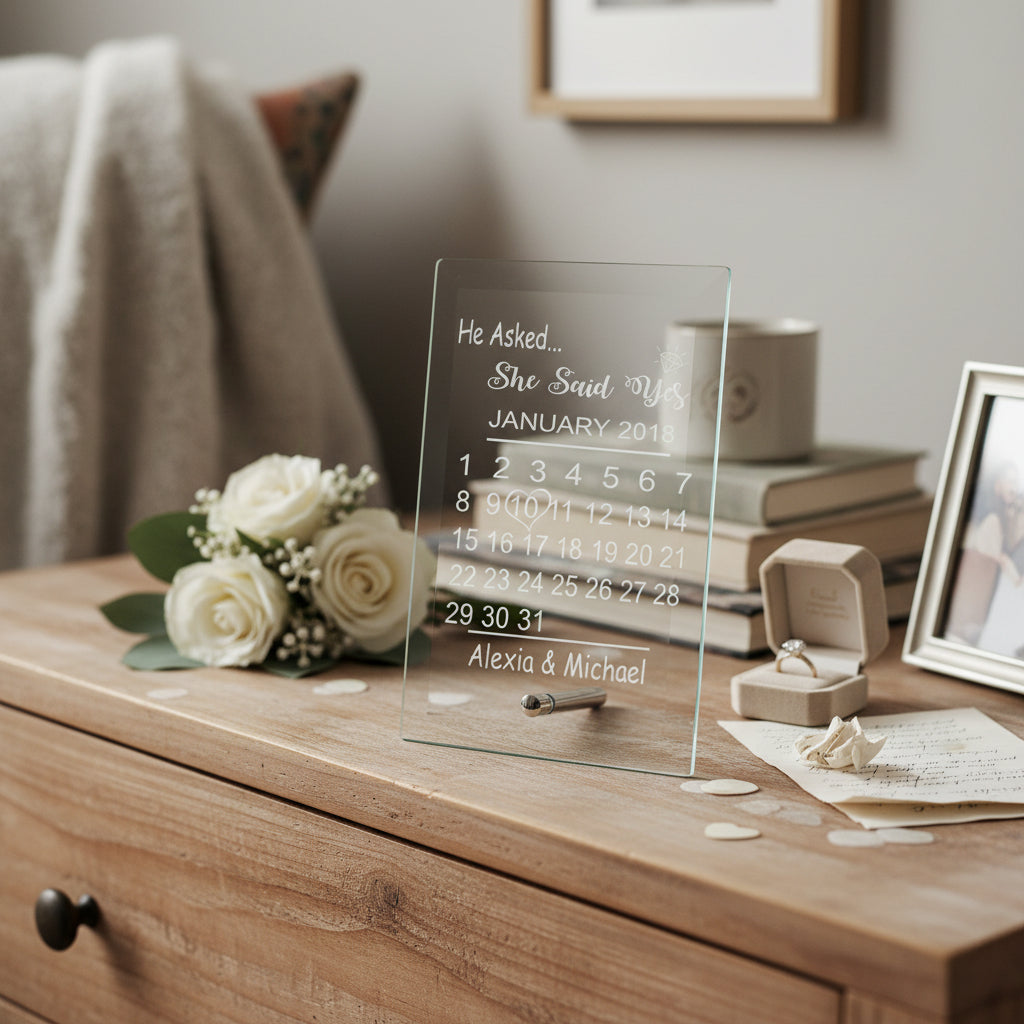 Personalised Engagement Gift Glass Plaque He Asked She Said Yes Personalised Crystal Glass ukgiftstoreonline