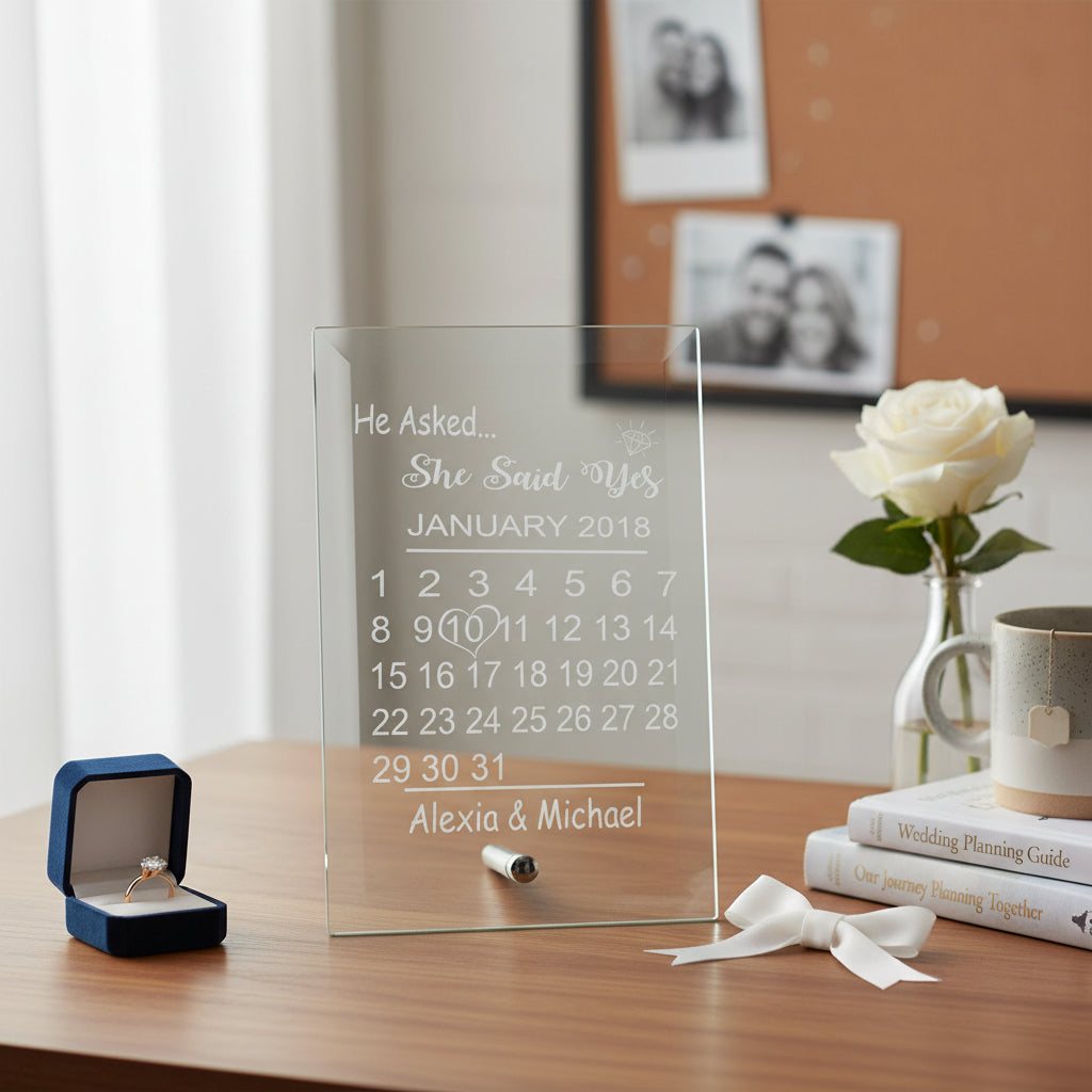 Personalised Engagement Gift Glass Plaque He Asked She Said Yes Personalised Crystal Glass ukgiftstoreonline