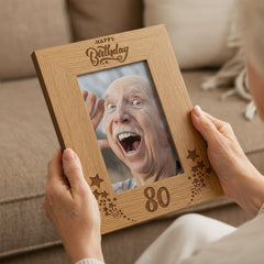 Happy 80th Birthday Portrait Engraved Wooden Photo Frame Star Design Gift Photo Frame ukgiftstoreonline