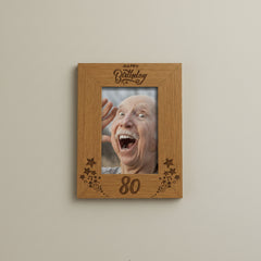 Happy 80th Birthday Portrait Engraved Wooden Photo Frame Star Design Gift Photo Frame ukgiftstoreonline