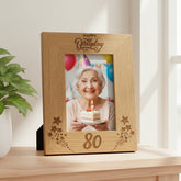 Happy 80th Birthday Portrait Engraved Wooden Photo Frame Star Design Gift Photo Frame ukgiftstoreonline