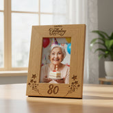 Happy 80th Birthday Portrait Engraved Wooden Photo Frame Star Design Gift Photo Frame ukgiftstoreonline