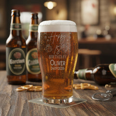 18th Birthday Personalised Engraved Beer Glass Gift for Him with Star Design personalised beer glasses ukgiftstoreonline