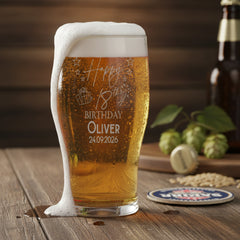 18th Birthday Personalised Engraved Beer Glass Gift for Him with Star Design personalised beer glasses ukgiftstoreonline