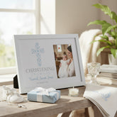 Personalised Christening Boy Gift Blue Ornate Cross Design Photo Frame Keepsake Christening Photo Frame ukgiftstoreonline