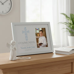 Personalised Boy Communion Blue Ornate Cross Design Photo Frame Gift Keepsake Communion Photo Frame ukgiftstoreonline