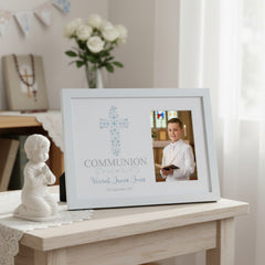 Personalised Boy Communion Blue Ornate Cross Design Photo Frame Gift Keepsake Communion Photo Frame ukgiftstoreonline