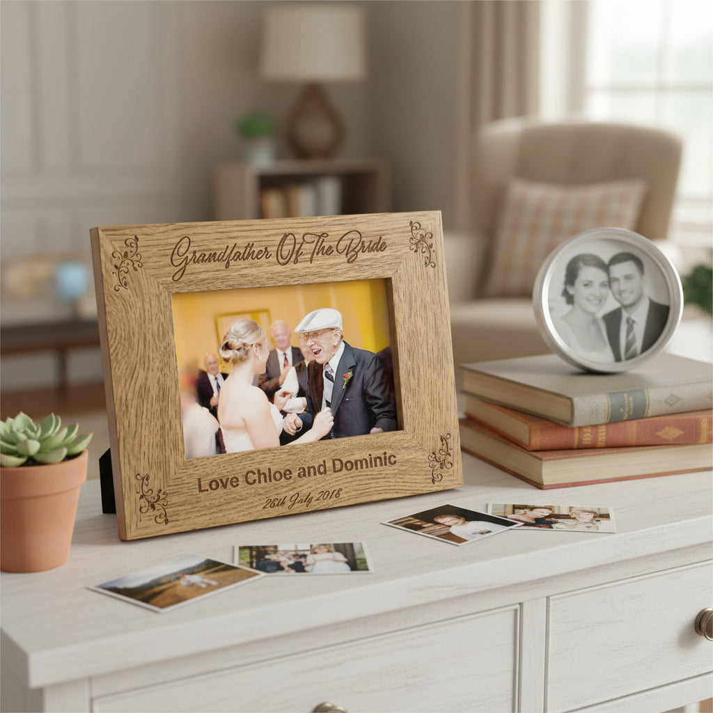Personalised Grandfather Of The Bride Engraved Wooden Photo Frame Wedding Gift Grandfather Photo Frame ukgiftstoreonline 4 x 6 Inch