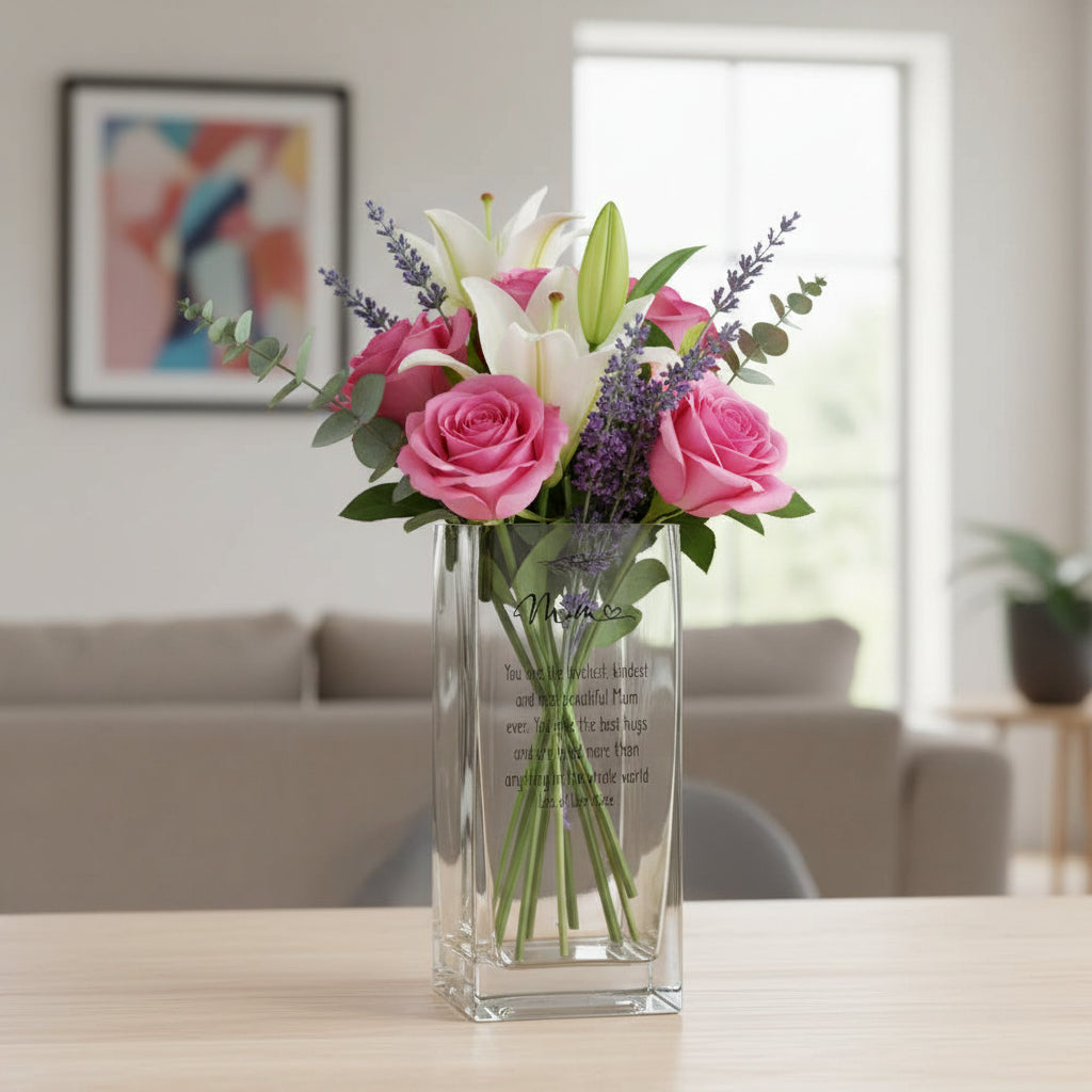 Personalised Square Mum Glass Flower Vase Gift Present Personalised Flower Vase ukgiftstoreonline