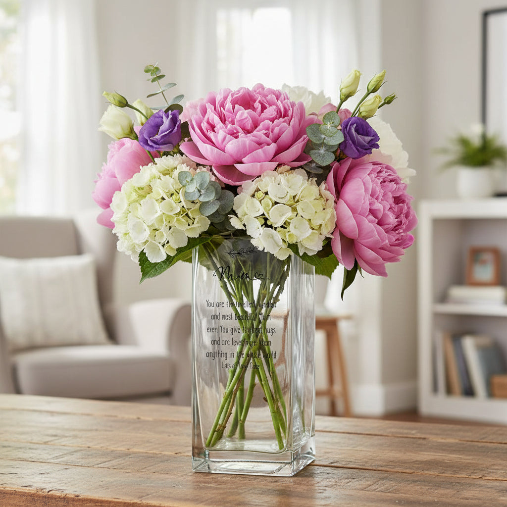 Personalised Square Mum Glass Flower Vase Gift Present Personalised Flower Vase ukgiftstoreonline