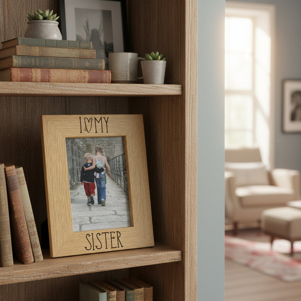 I Heart My Sister Wooden Engraved Photo Picture Frame Love Gift Sister Photo Frame ukgiftstoreonline