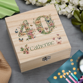 Personalised 40th Birthday Gift For Her Keepsake Memory Box With Butterflies and Flowers