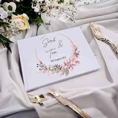 Personalised Floral Wreath Wedding Lined Guest Book Hard Cover 80 Pages