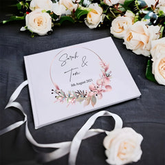 Personalised Floral Wreath Wedding Lined Guest Book Hard Cover 80 Pages