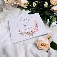 Personalised Floral Wreath Wedding Lined Guest Book Hard Cover 80 Pages