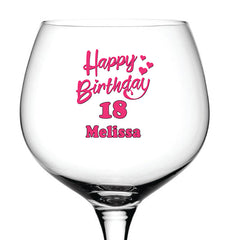 Personalised 18th Birthday Gin Glass Gifts for Her In Pink