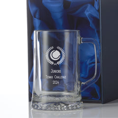 Personalised 1 Pint Tennis Ball Beer Glass Tankard In Silk Lined Gift Box