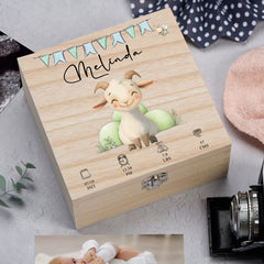 Personalised Wooden Baby Memory Keepsake Box With Cute Animals
