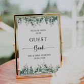 Wedding Guest Book Sign customised With Eucalyptus Leaves