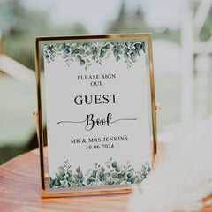 Wedding Guest Book Sign customised With Eucalyptus Leaves