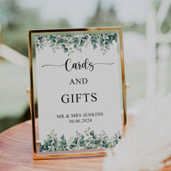 Personalised Wedding Gifts and Cards Sign, Customised With Eucalyptus