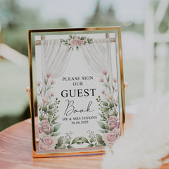 Wedding Guest Book Sign Personalised With Flowers
