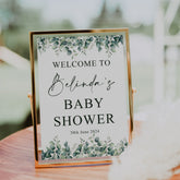 Personalised Baby Shower Celebration Table Sign Eucalyptus Leaves Scrapbook ukgiftstoreonline
