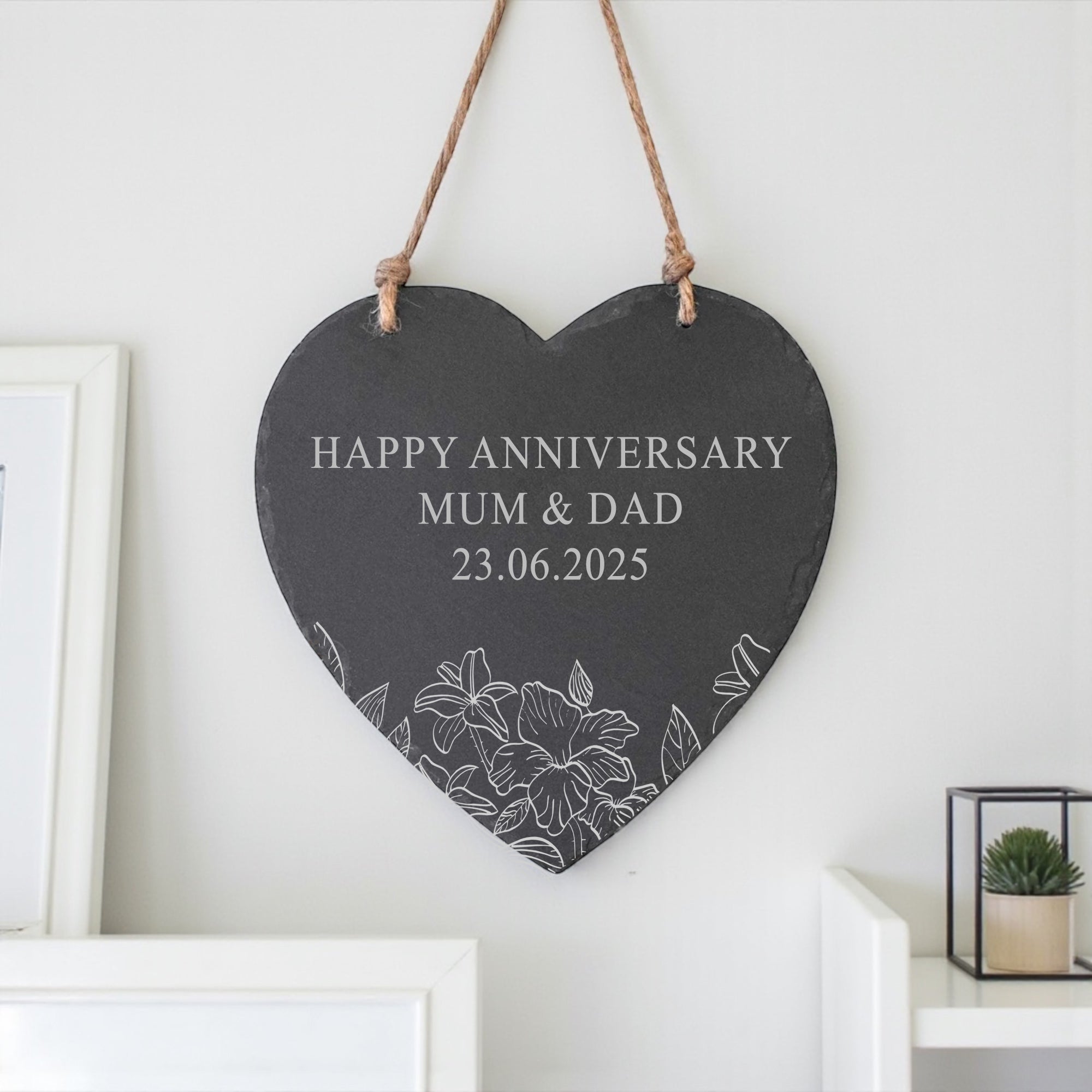 Personalised Engraved Large Slate Heart Plaque for Any Occasion With Flowers 20cm x 20cm Personalised Heart Gifts ukgiftstoreonline