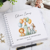 Personalised Baby Boy or Girl Scrapbook Safari Animals Design Scrapbook Memories of My First Year Birthday Album