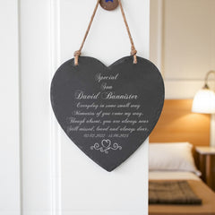 Personalised Son Memorial Remembrance Slate Plaque Heart Symbol