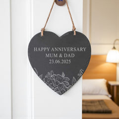 Personalised Engraved Large Slate Heart Plaque for Any Occasion With Flowers 20cm x 20cm Personalised Heart Gifts ukgiftstoreonline