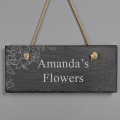 Personalised Hanging Slate Sign Gift Any Text Engraved With Flowers