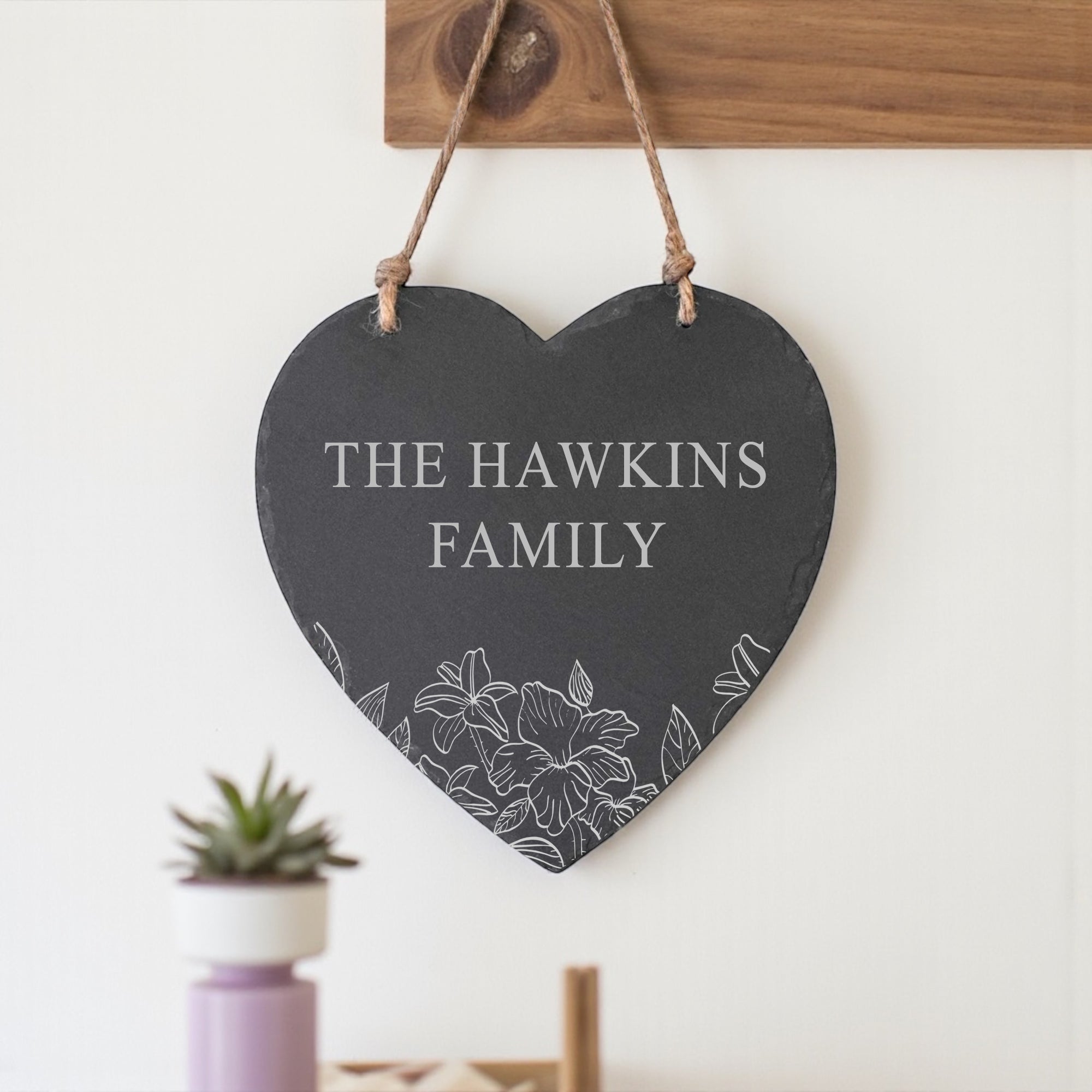 Personalised Engraved Large Slate Heart Plaque for Any Occasion With Flowers 20cm x 20cm Personalised Heart Gifts ukgiftstoreonline