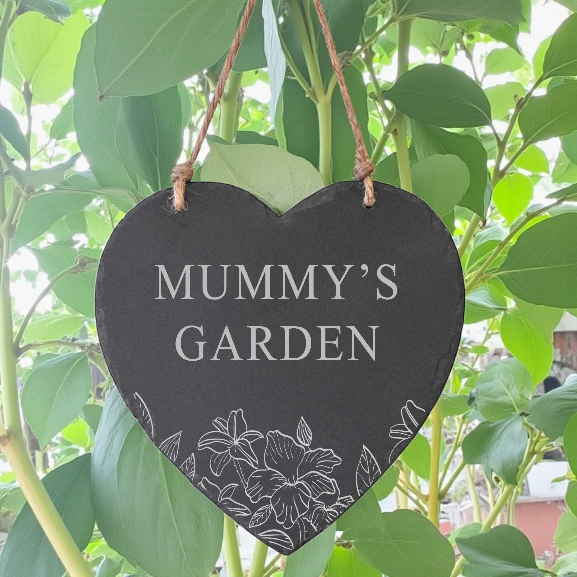 Personalised Engraved Large Slate Heart Plaque for Any Occasion With Flowers 20cm x 20cm Personalised Heart Gifts ukgiftstoreonline