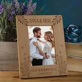 Personalised Wooden Engraved Photo Frames Wedding Any Message Multiple Sizes With Wildflowers