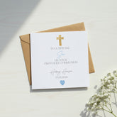 Personalised Son First Holy Communion Luxury Linen Card With Cross ukgiftstoreonline