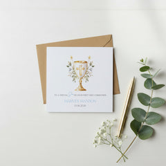 Personalised Son First Holy Communion Luxury Linen Card With Host ukgiftstoreonline