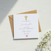 Personalised Granddaughter First Holy Communion Luxury Linen Card With Cross ukgiftstoreonline