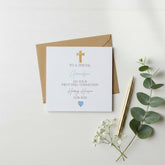 Personalised Grandson First Holy Communion Luxury Linen Card With Cross ukgiftstoreonline