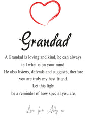 Personalised Grandad Gift Sentiment Night Lamp With Wood Base