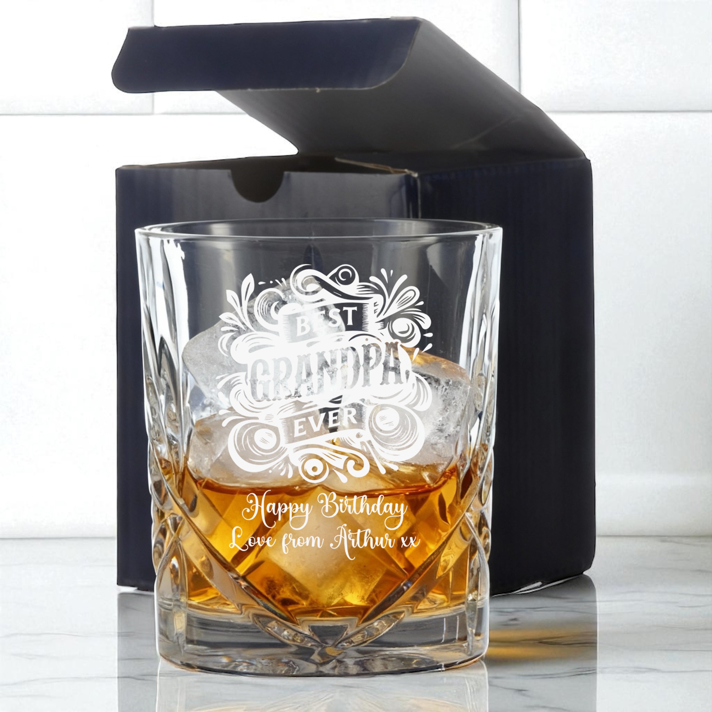Customised Bespoke Personalised Crystal Cut Whisky Glass Gift For Grandpa Personalised ukgiftstoreonline