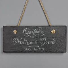 Personalised Hanging Slate Sign Gift Wedding Engagement Anniversary or New Home