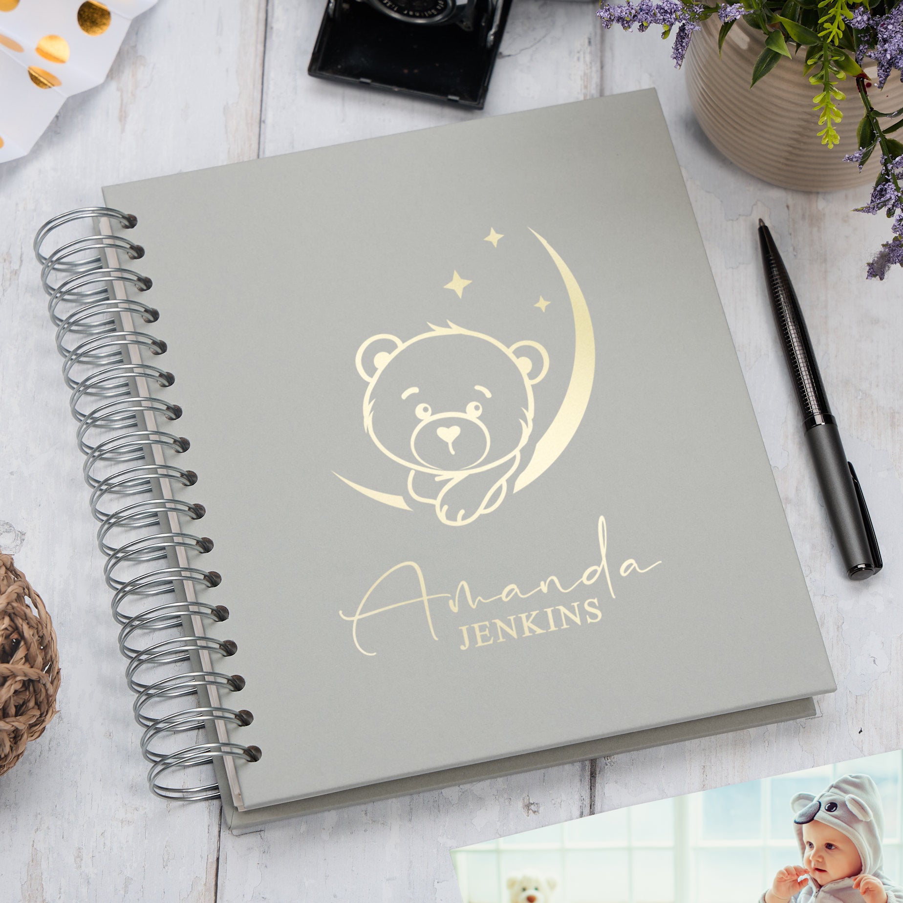Personalised Large Baby Photo Album Memory Keepsake With Teddy Photo Album ukgiftstoreonline Grey 4x6 Inch Album