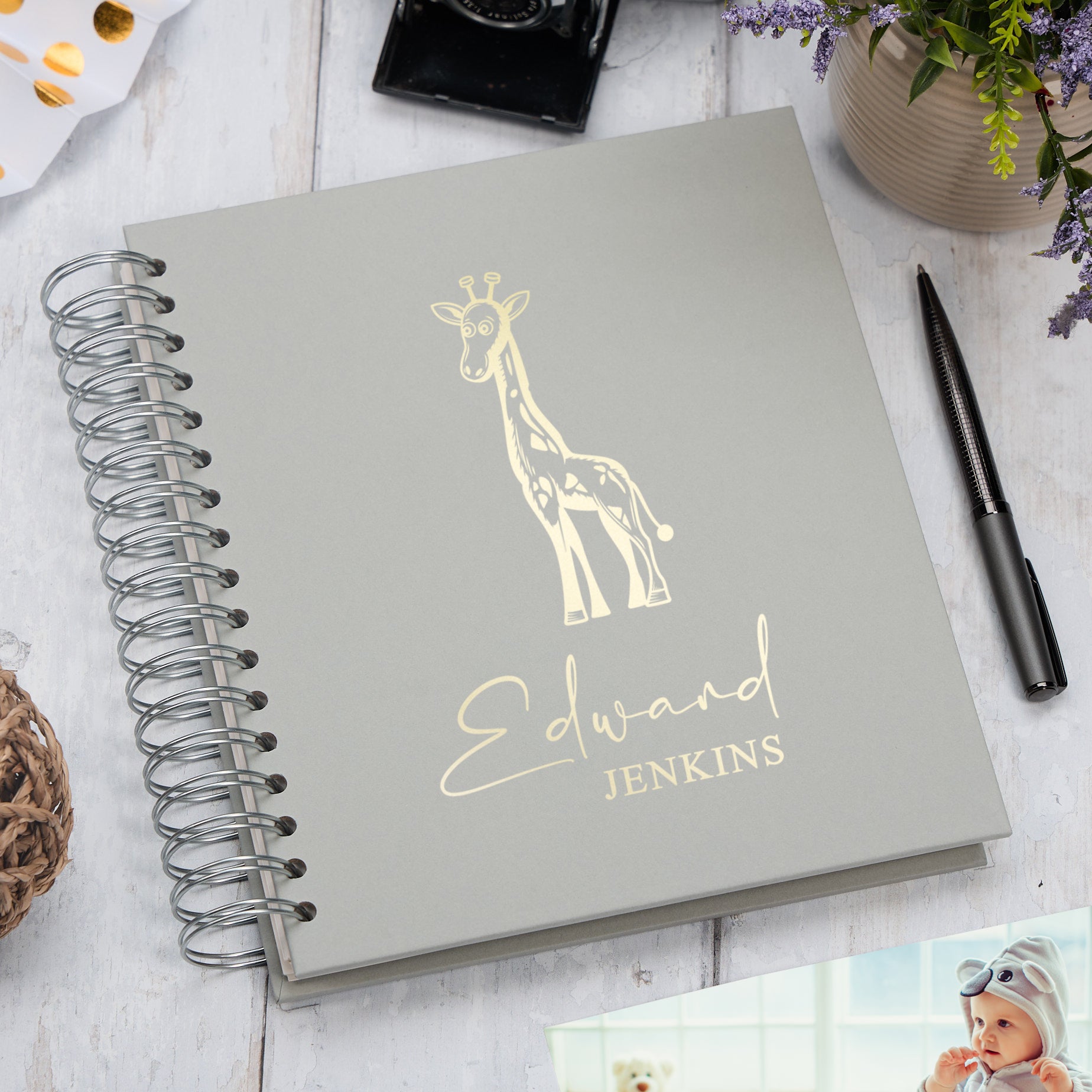 Personalised Large Baby Photo Album Memory Keepsake With Giraffe Photo Album ukgiftstoreonline Grey 4x6 Inch Album
