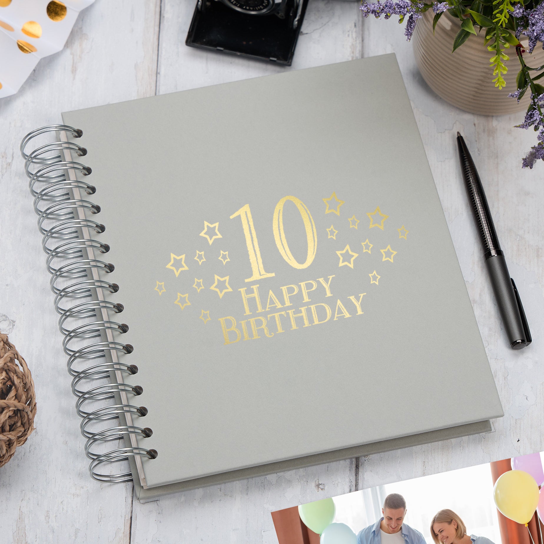 Large 10th Birthday Photo Album Memory Keepsake Gift With Stars Photo Album ukgiftstoreonline Grey 4x6 Inch Album
