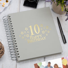Large 10th Birthday Photo Album Memory Keepsake Gift With Stars Photo Album ukgiftstoreonline Grey 4x6 Inch Album