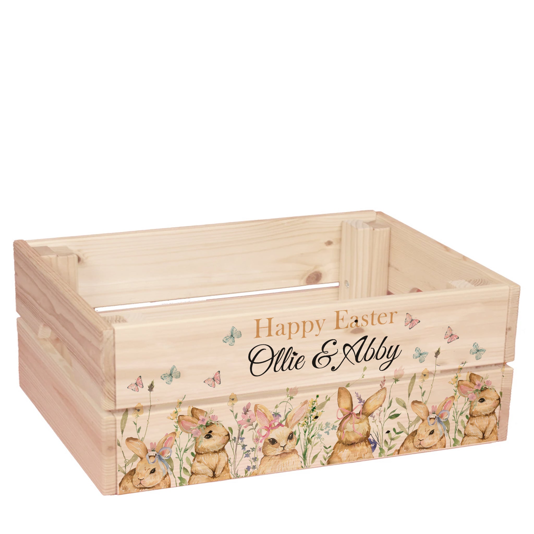 Personalised Multi Easter Bunny Crate, Wooden Easter Crate, Easter Gift Hamper Crate storage crate ukgiftstoreonline