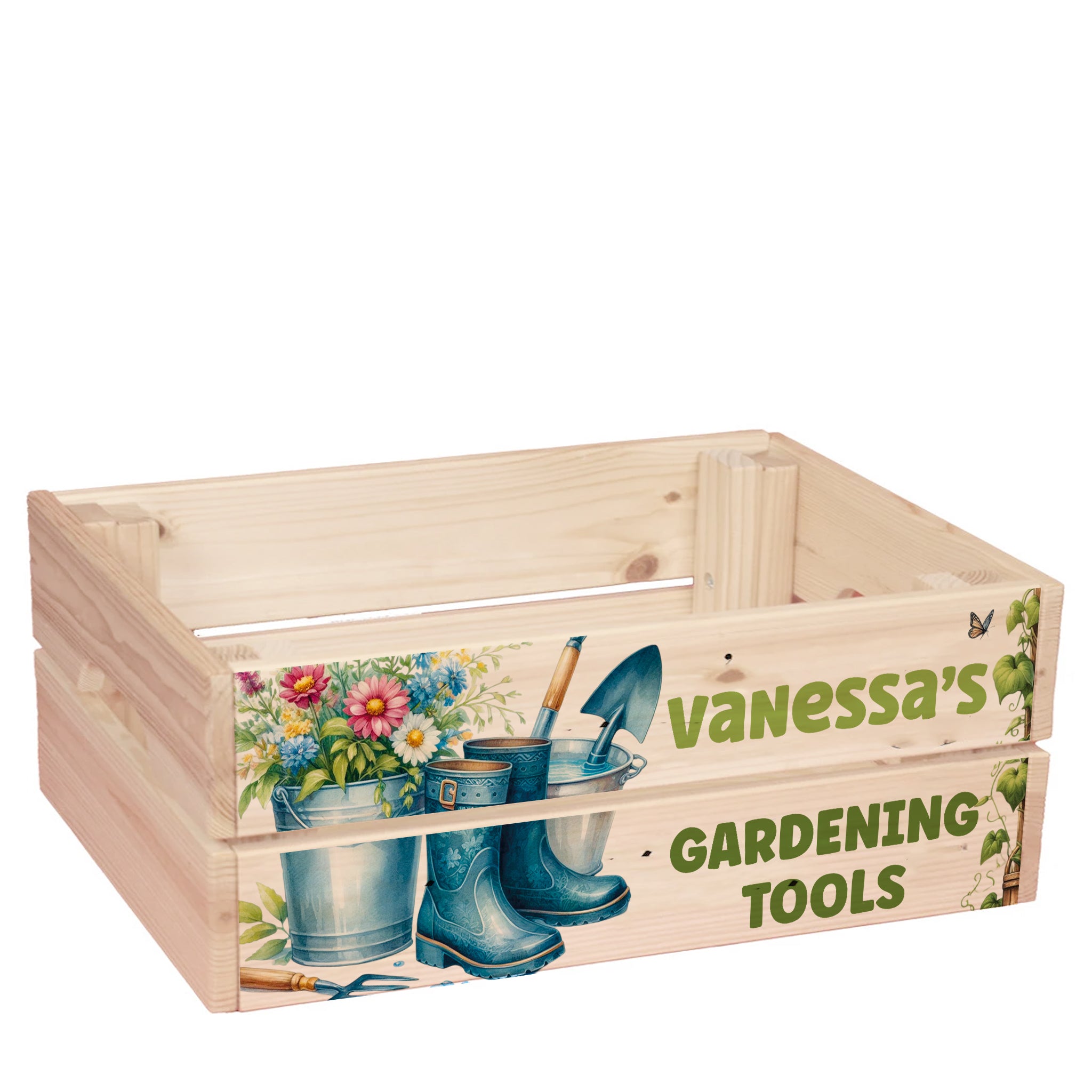Personalised Gardening Storage Crate, Wooden Crate, Garden Tools storage crate ukgiftstoreonline